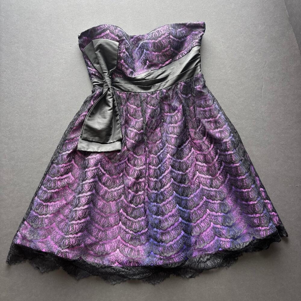 Purple & black 2010s Eric Daman for Charlotte Russe lace strapless dress
